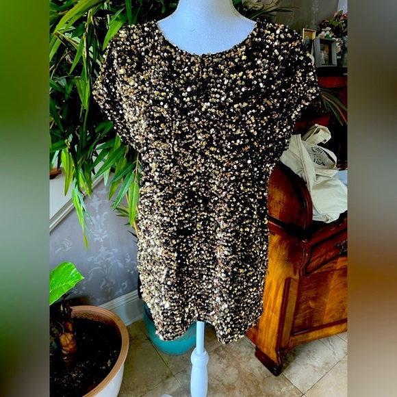 Cable and Gauge sequin ladies short sleeve top crewneck Velveteen back Medium - Picture 3 of 12